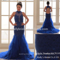 2017 el vestido de boda azul backless de la sirena de la pluma atractiva más nueva del cordón